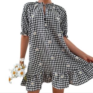 Zara Spring Black an White Ruched Tie Front Mini Sundress With Embroirdery